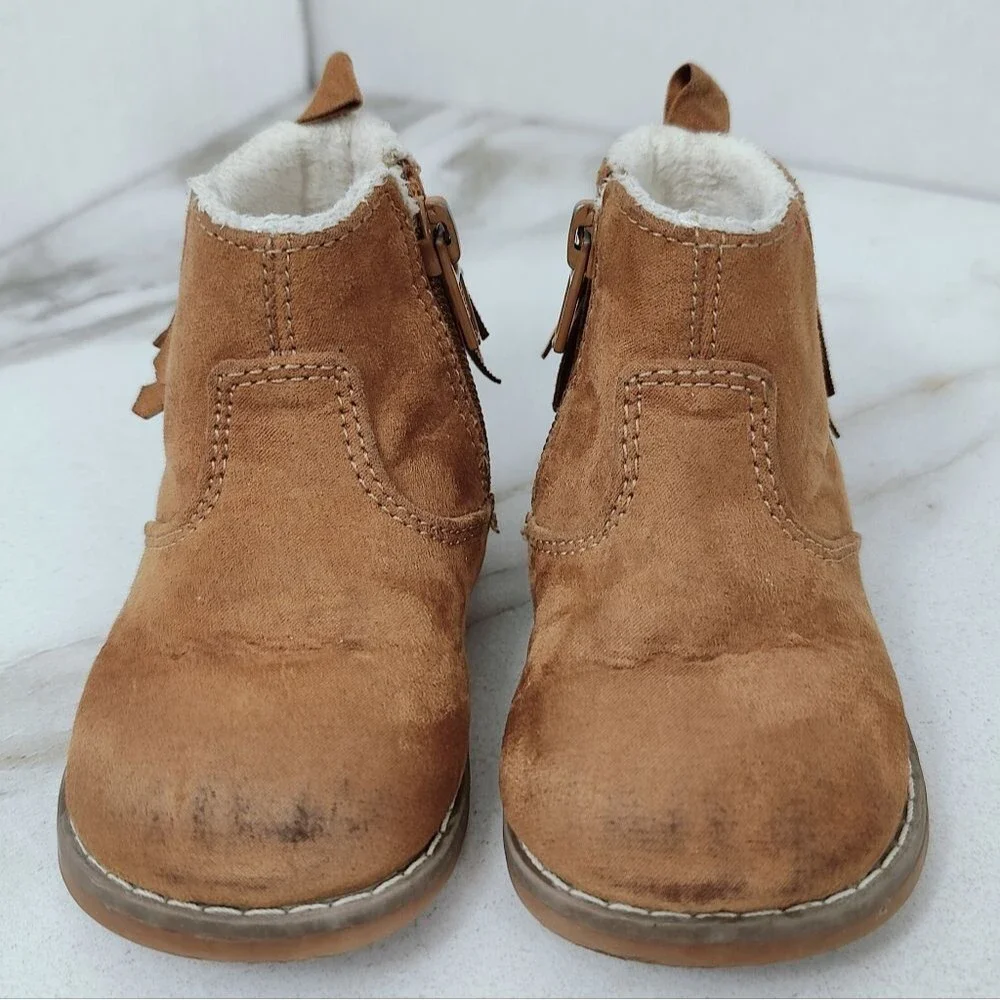 H&M Baby Toddler Tan Faux Suede Fringed Boots, Sz 4-5